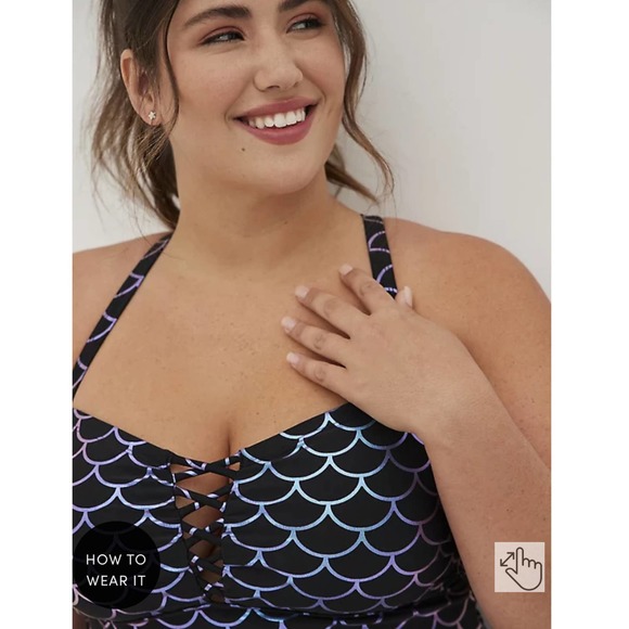 Torrid NWT Scoop Neck Long Length Swim Dress - Mermaid Size 4X Metallic Shimmer - Picture 3 of 9